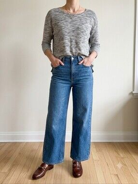 Wilfred Aritzia Linen Blend Knit Sweater Top Grey Space Dye 3/4 Sleeve Size S